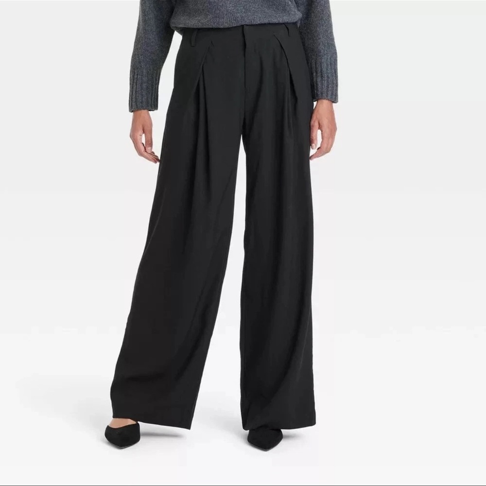 Women's High-Rise Wide Leg Pleated Front Trousers - A New Day - Size 2R